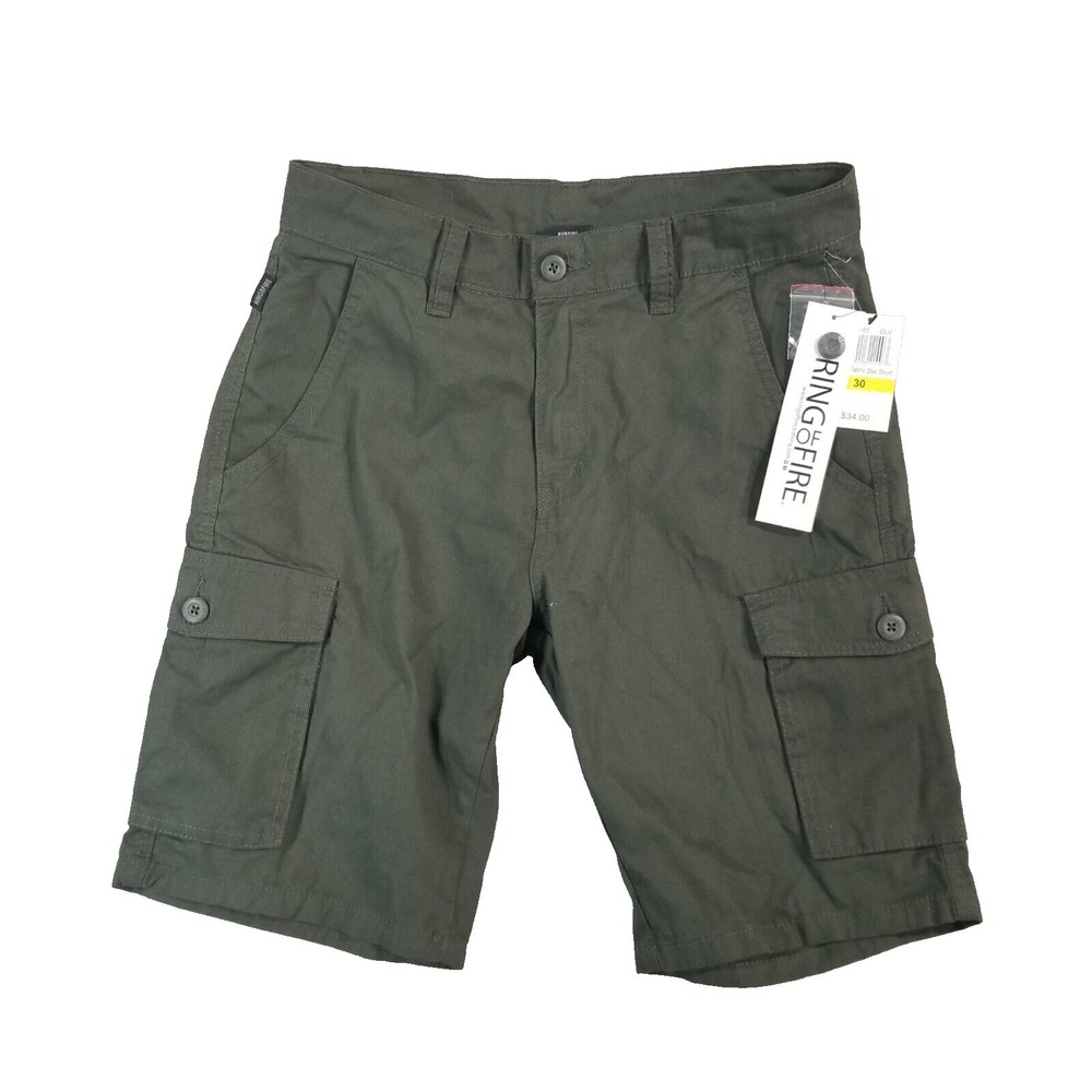 Ring of Fire cargo hiking shorts men's 30X10 army green cotton outdoor NEW